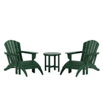 WestinTrends Dylan Outdoor Lounge Chairs Set of 2, 5 Pieces Seashell Adirondack Chairs with Ottoman and Side Table, All Weather Poly Lumber Outdoor Patio Chairs Furniture Set, Dark Green