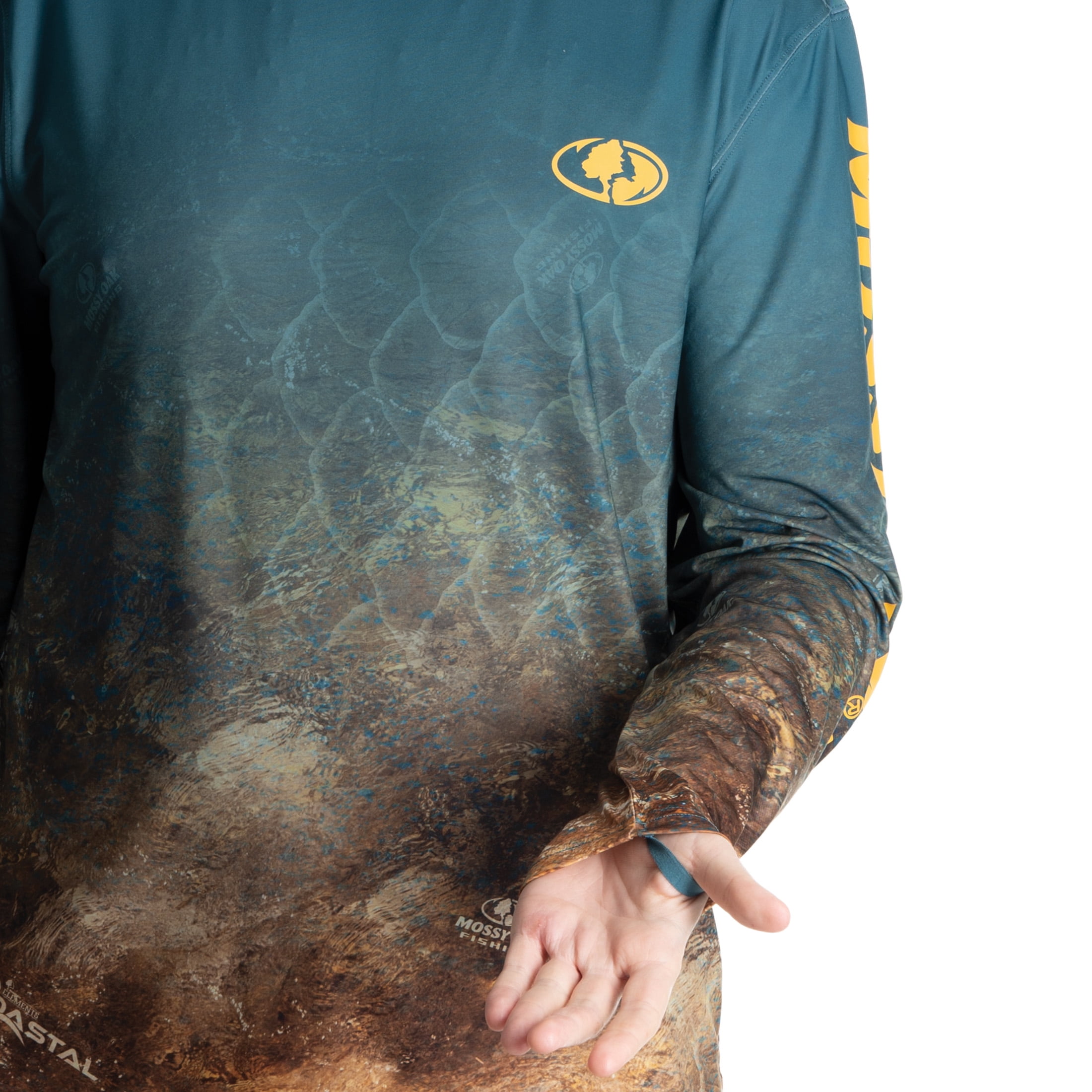 Mossy Oak Men's Teal Ocean Long Sleeve Performance Fishing Hoodie, 3XL