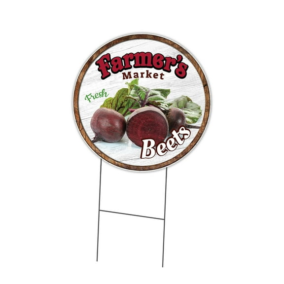 SignMission Corrugated Plastic Sign With Double Sided Image 24" Circular - Farmer's Market Beets | Coroplast Yard Sign With Stake |  Made in the USA