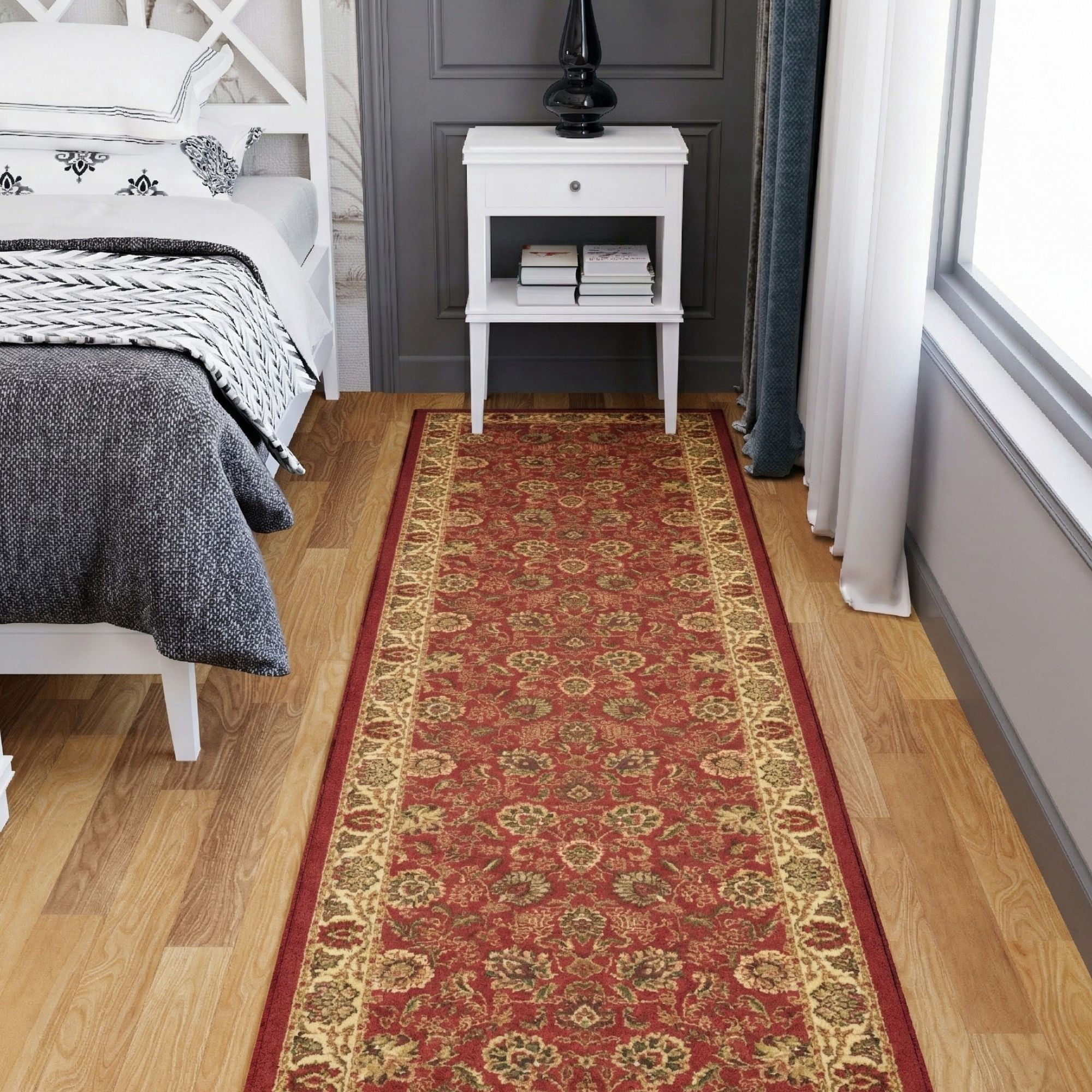 Ottomanson Extra Long Runner Rug 2'7" x 19' – Non-Slip Low Pile Hallway Carpet, Oriental Red