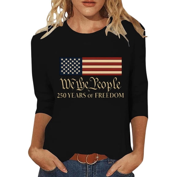 Women's T-Shirts USA 250th Anniversary Patriotic Graphic 3/4 Sleeve Round Neck Casual Tee for Spring Summer Sizes S-XXXL