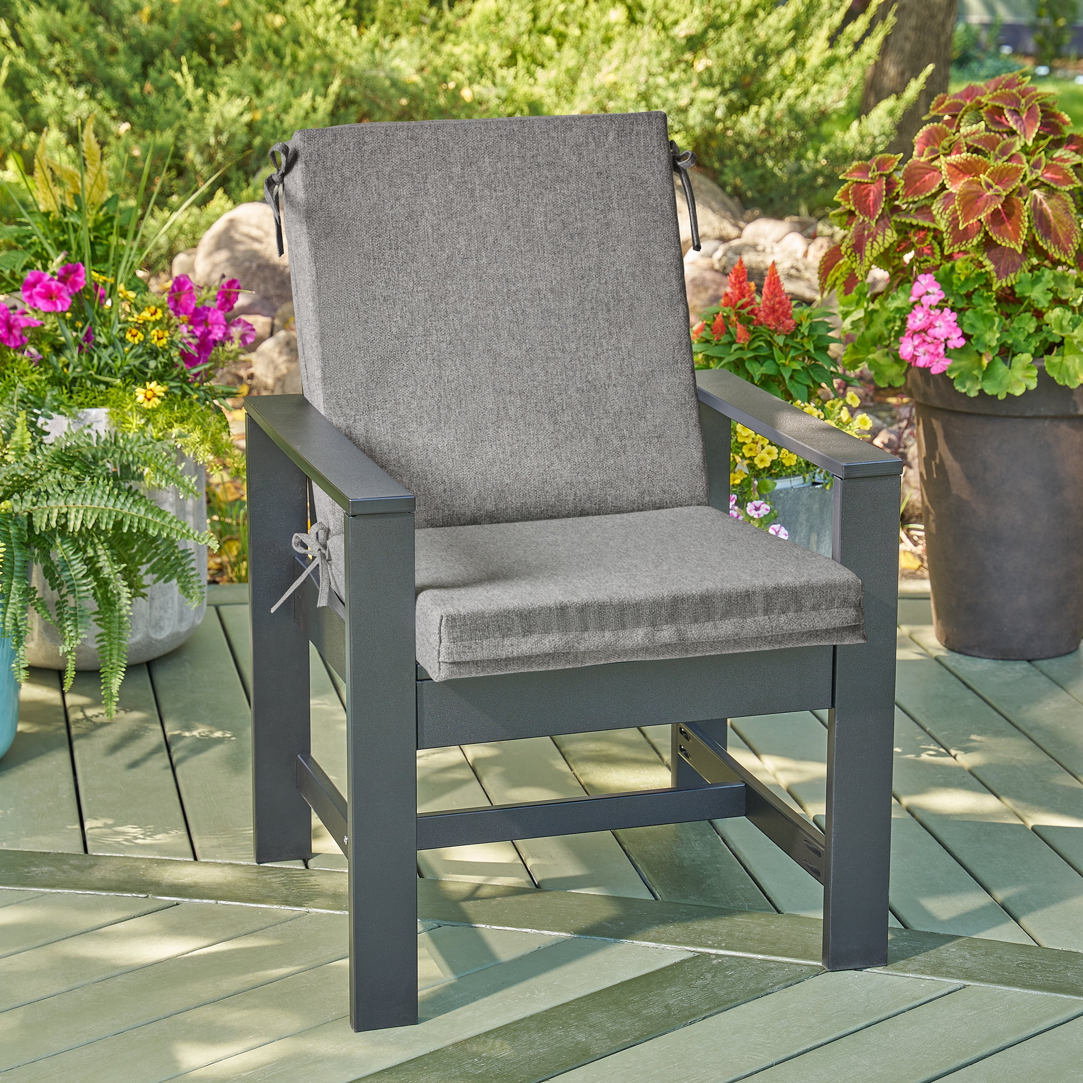 Better Homes & Gardens 44" x 20" Outdoor Chair Seat Cushion, 1-Piece, Grey