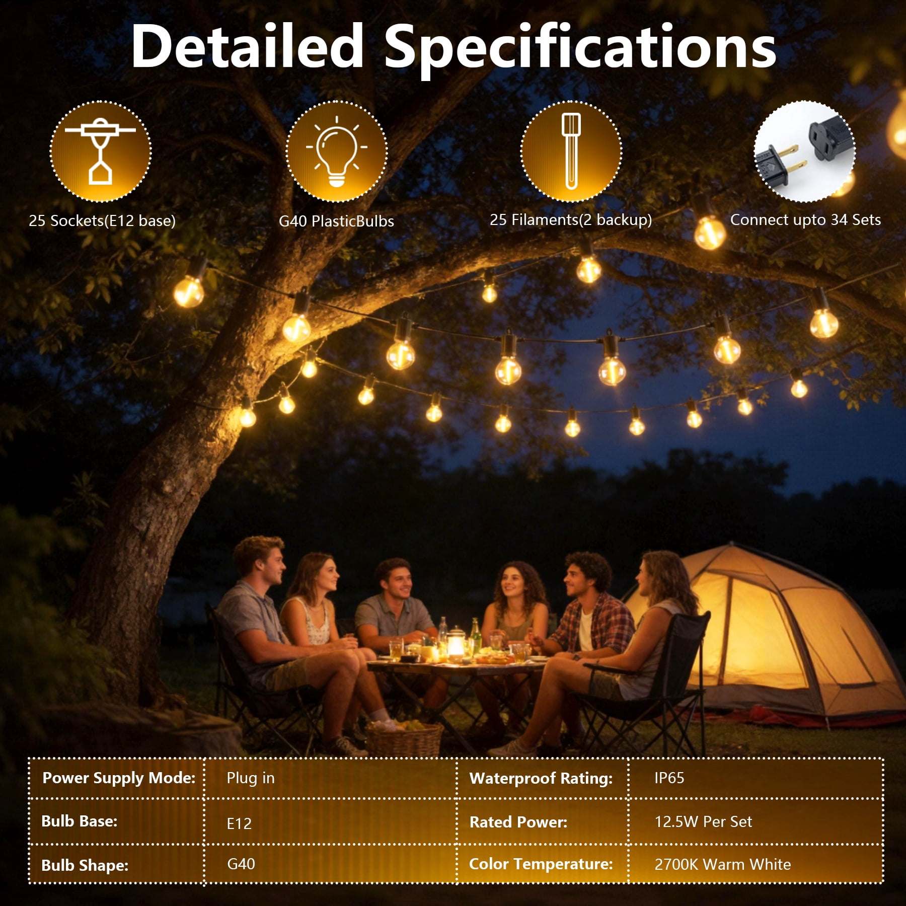 Beatineon Outdoor String Lights ,150 FT Led Patio Globe Lights