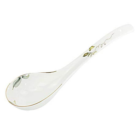

Big Porcelain Porridge Spoon Bone china Large Spoons White Ceramic Flatware Soup Spoons Long Handled Foliage Pattern Scoop(Foliage Pattern)