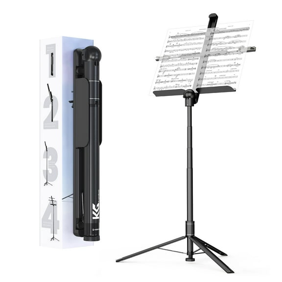 KraftGeek 66" Capsule Music Stand, Portable and Folding Music Stand with Adjustable Music Tray,Black