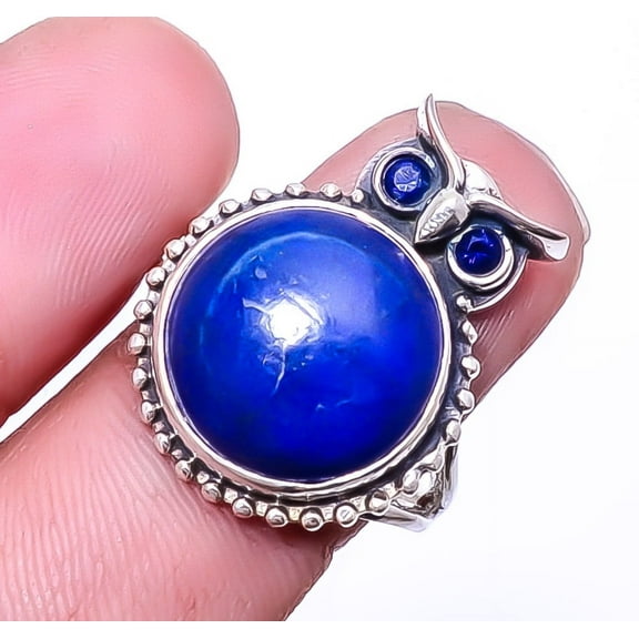 Natural Lapis Lazuli - Afghanistan & Blue Sapphire 925 Sterling Silver Owl Ring 8 R2, Beautiful Jewelry For Woman & G, New Year Sale, Valentin's Day G