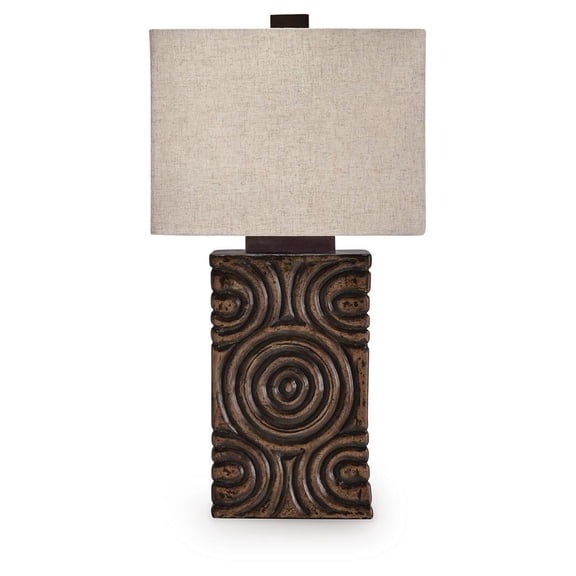 Signature Design by Ashley Heathbury Paper Table Lamp, Antique Brown, 20" Tall, Geometric Rectangular Shade