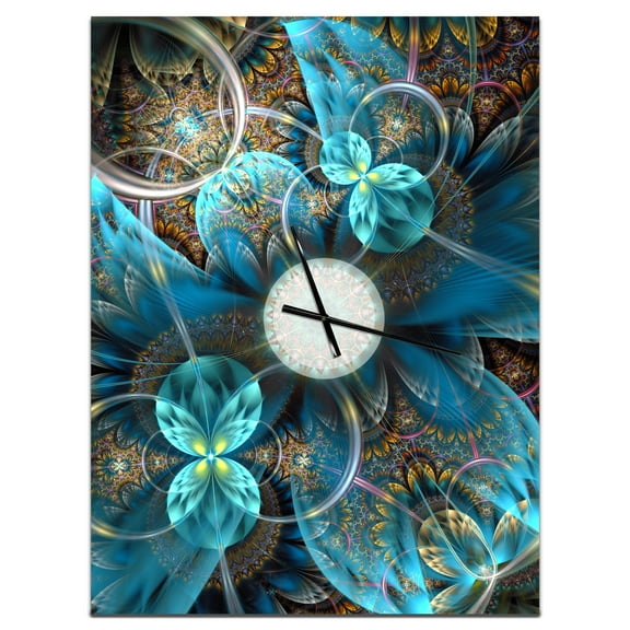 Designart 'Fractal Blue Flowers' Modern Wall Clock