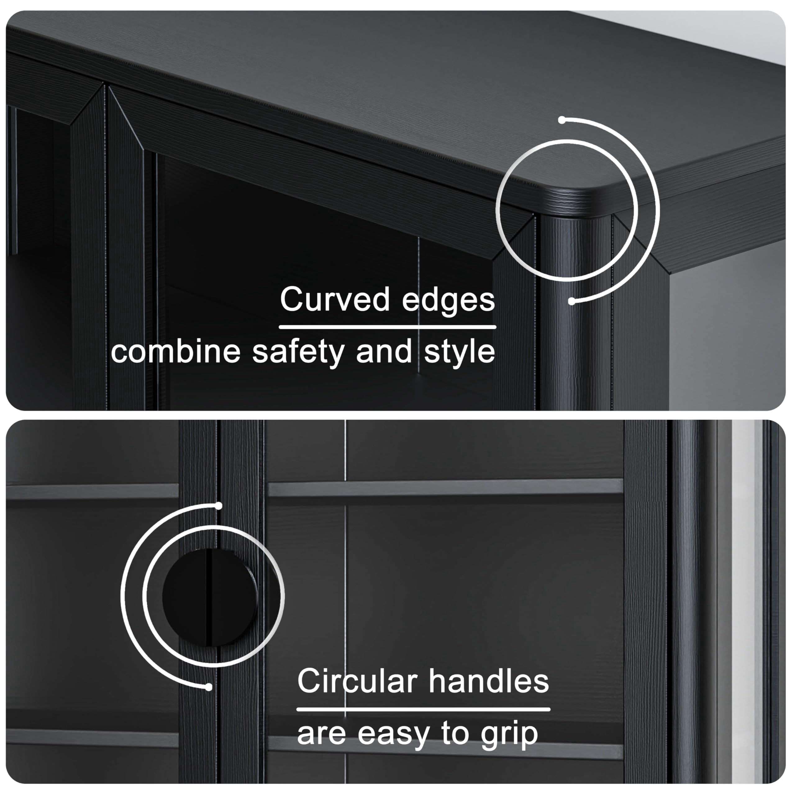 POLIHOME Display Wall Cabinet with Tempered Glass Doors，Storage Cabinet with Adjustable Shelves