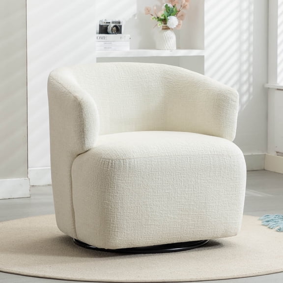 JURANYAZHU 30" Wide Chenille Upholstered Swivel Accent Chair Boucle Swivel Barrel Chair,White