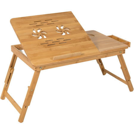 100% Bamboo Adjustable Laptop Table Computer Desk Tilting Top W/ Drawer Bed (Best Adjustable Desks 2019)