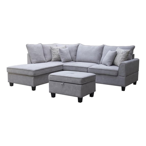 Harmony 99.5"W Light Gray Fabric Sectional with LF Chaise and Storage Ottoman
