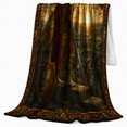 thumbnail image 2 of Medieval Warrior with Owl and Castle Sunset, Regal Fantasy Style for Medieval Art Lovers, Shield Banner Motif and Birthday Gift, Soft Flannel Blanket for Study Room, Home Decor, 2 of 9
