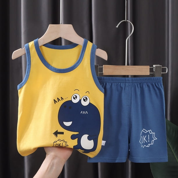 Conjunto de pijama de chaleco para niños, ropa de dormir de algodón de verano, ropa de dormir, pantalones cortos para niñas, ropa sin mangas para bebés, ropa para niños Pjs73cm zhangyuxiang CONDUJO