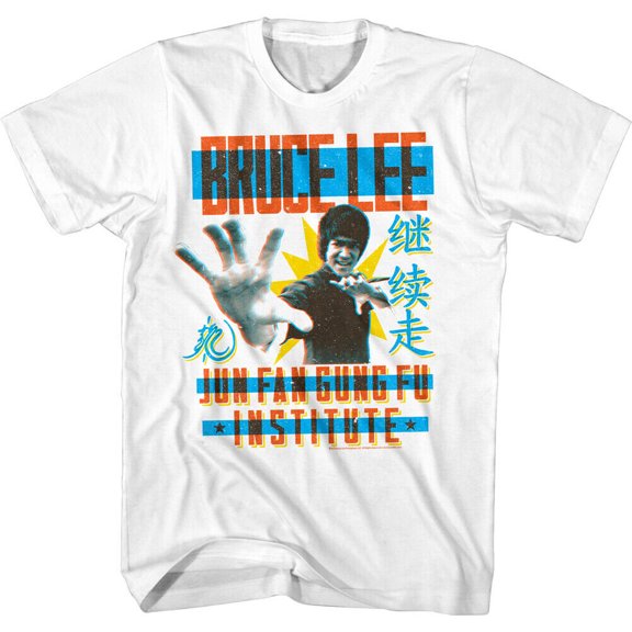 Bruce Lee Poster Primaries White Adult T-Shirt 4Xl