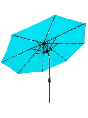 Best Choice Products 10ft Solar LED Lighted Patio Umbrella w/ Tilt Adjustment, Fade-Resistant Fabric - Light Blue