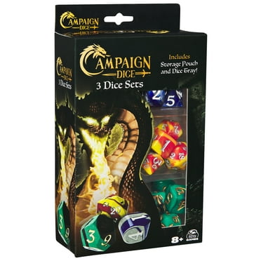 Campaign Dice, 3 Polyhedron Dice Sets (21 Pieces), Storage Pouch and Silicone Tray for Ages 8 and up