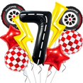 thumbnail image 1 of Decoración de fiesta de cumpleaños de un coche de carreras unificado con rayo, 1 of 7