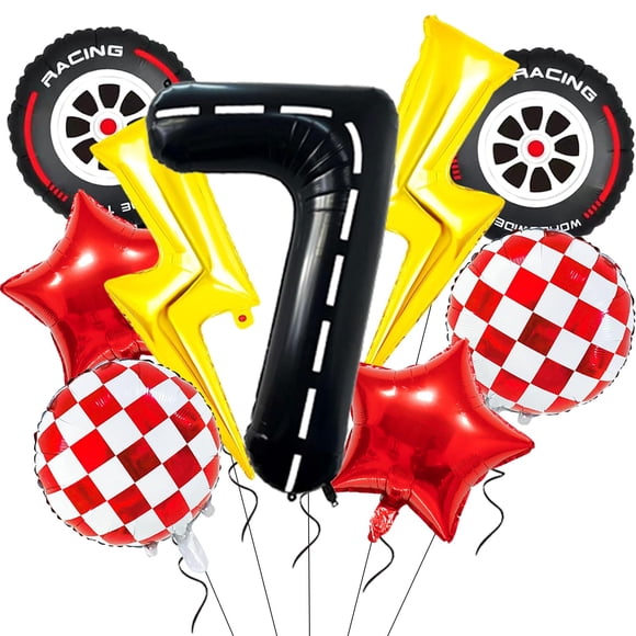 Decoración de fiesta de cumpleaños de un coche de carreras unificado con rayo