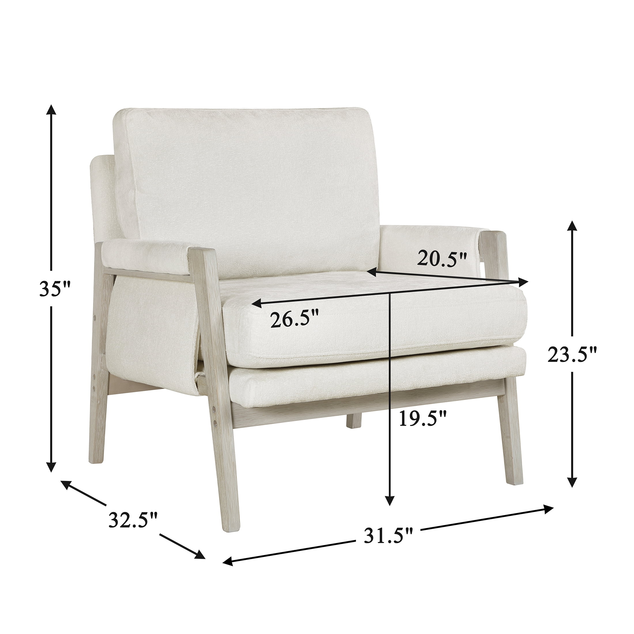 OakvillePark Glentop Wood Frame Chenille Accent Chair, Cream