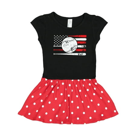

Inktastic Weathered American Flag Baseball Design with Bats Gift Toddler Girl Dress