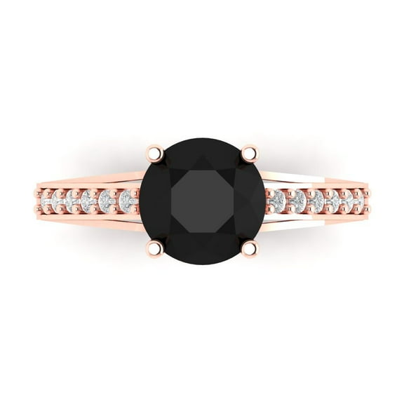Clara Pucci 14K Rose Gold 2.21ct Onyx Solitaire with Accents Ring for Women