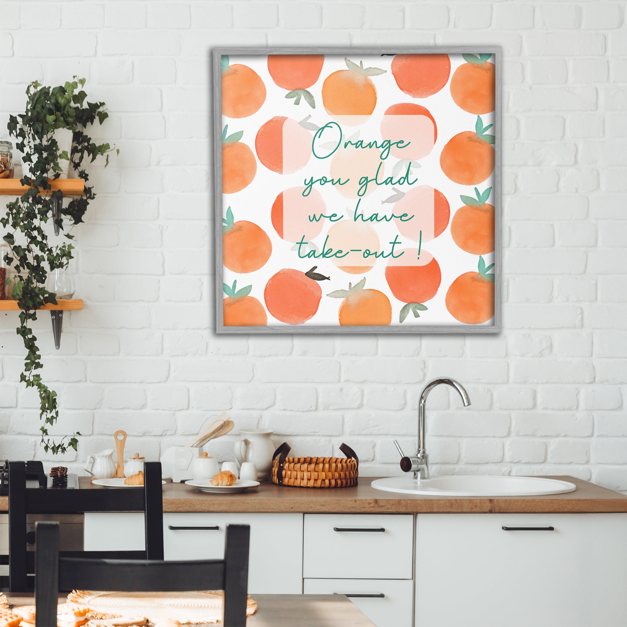 Stupell Industries Orange You Glad Gray Framed Giclee Art, design by Emily Navas
