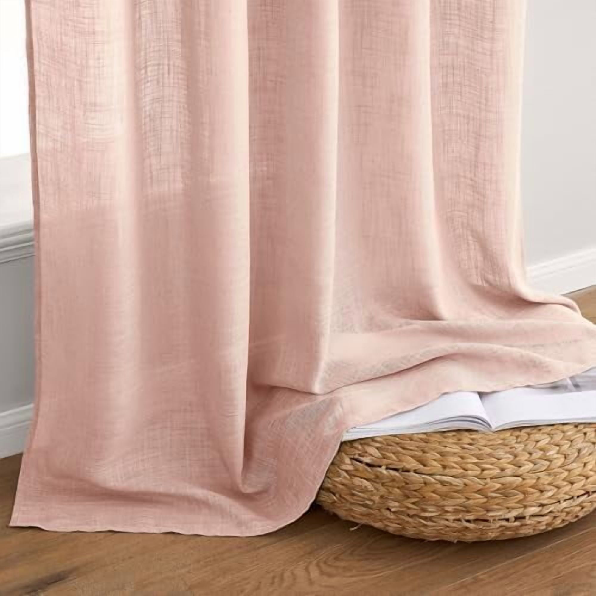 Blush Pink Linen Curtains 108 Inches Long 2 Panels for Girls Bedroom Nursery, Soft Thick Linen Textured Window Drapes Semi Sheer Light Filtering Back Tab for Kids Living Room Light Pink Decor