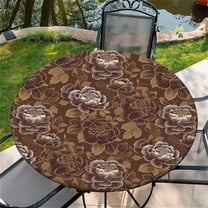 Round Fitted Tablecloth with Elastic Edge Design Table Cover Waterproof Stain-Resistant Wipeable Table Cloth Best for 38"-42" Round Tables for Outdoor Indoor Coffee Color