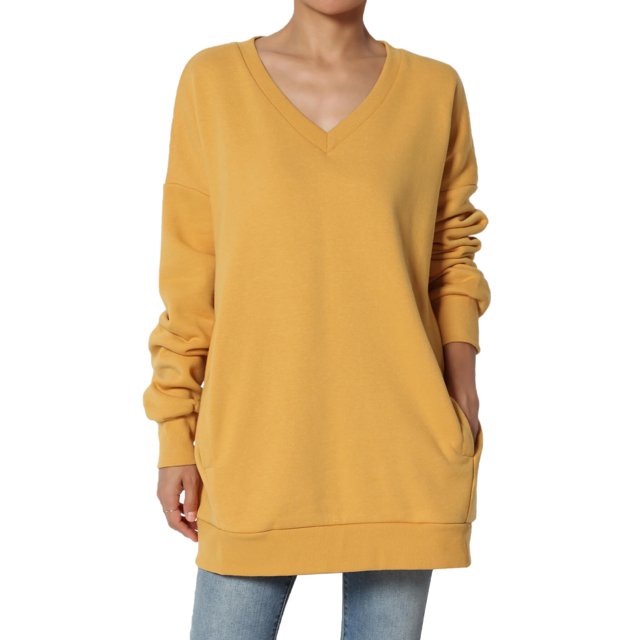 TheMogan Women's PLUS Oversized V-Neck Long Sleeve Pocket Fleece Sweatshirts