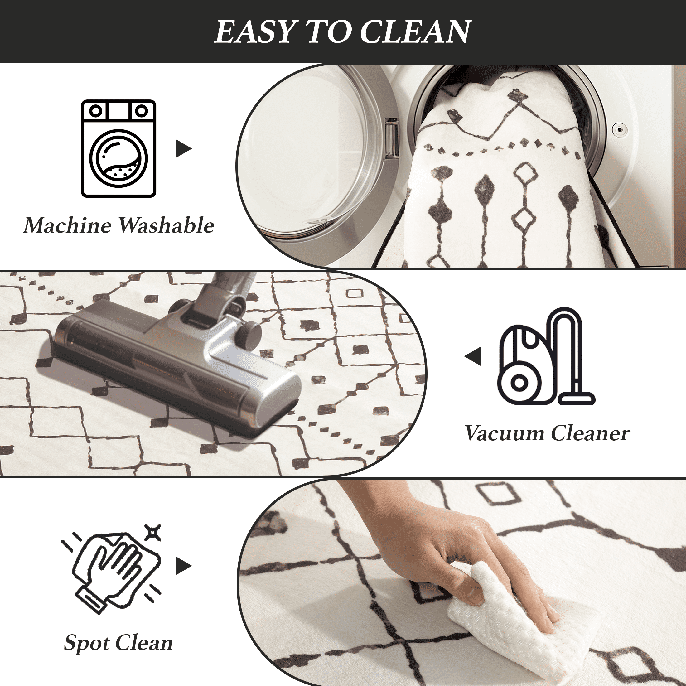 SONORO KATE 5'×7' Washable Area Rug for Living Room, Moroccan Non-Slip Soft Carpet for Bedroom Dining Room Office, Beige