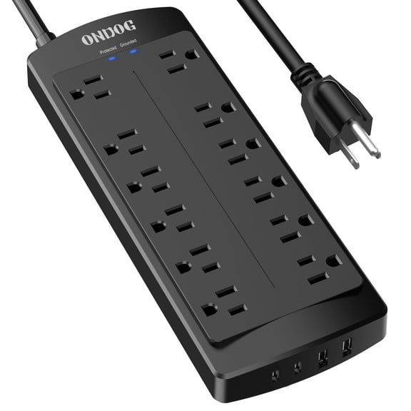 12-Outlet Power Strip - 4 USB Charging Ports (2 USB-C), 2700 Joule Surge Protection, Durable 6ft Extension Cord for Home and Office