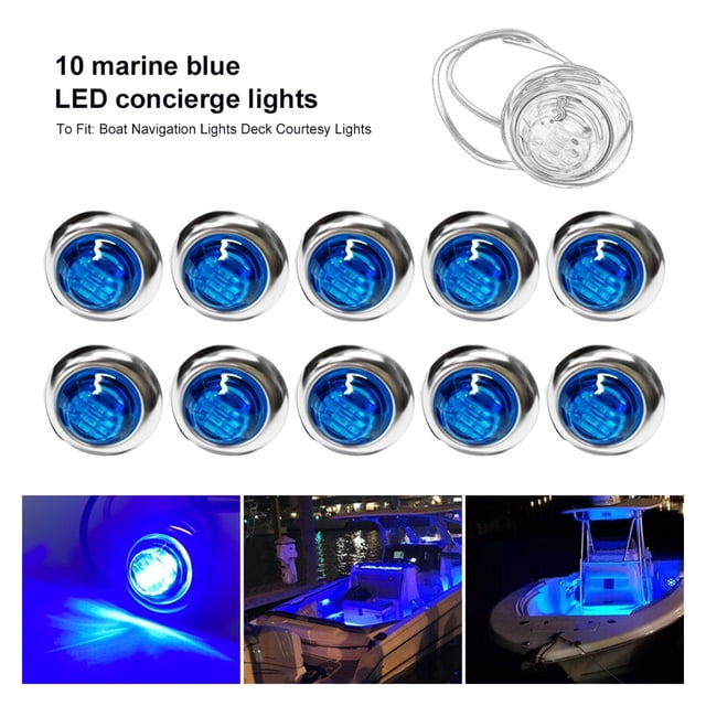 12V-DC 10pcs LED Marine Boat Light Waterproof 3 LED Deck Courtesy Light 3/4" Round Boat Interior Navigation Lighting Blue ,High Bright