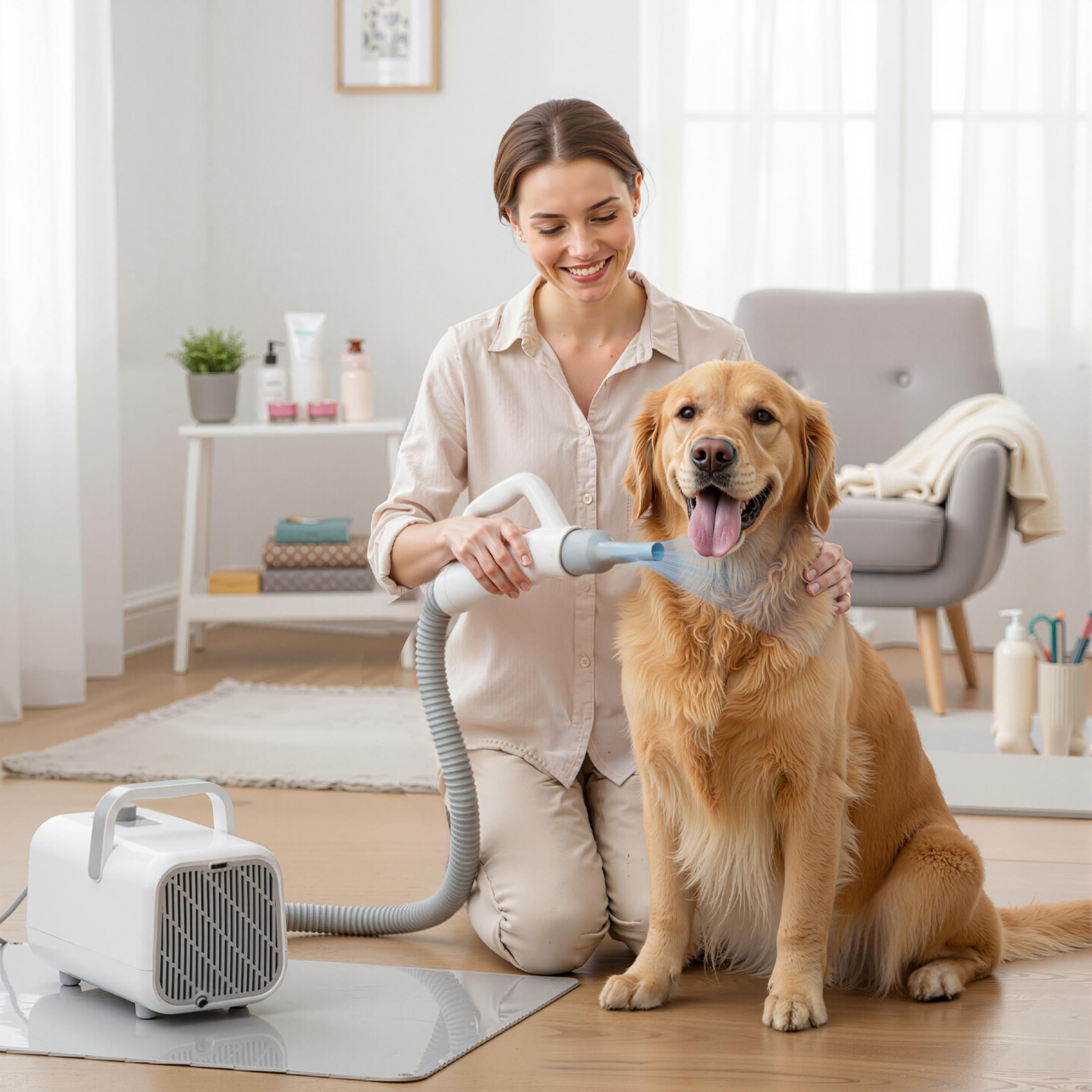 EDX Dog Blower Pet Hair Dryer with Adjustable Wind Speed & Heater Temperature, High Velocity Large Dog Hair Grooming Blower, 4 Nozzles, 6.5ft Cord for Dog Hair Force Blower, White