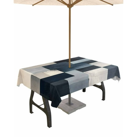 

Outdoor Tablecloth with Umbrella Hole & Zipper Vintage Oil Painting Rectangle Tablecloth 60x102 Inch Farmhhouse Blue Black Beige Ombre Patio Table Cover Waterproof Table Cloth for Picnic/Party