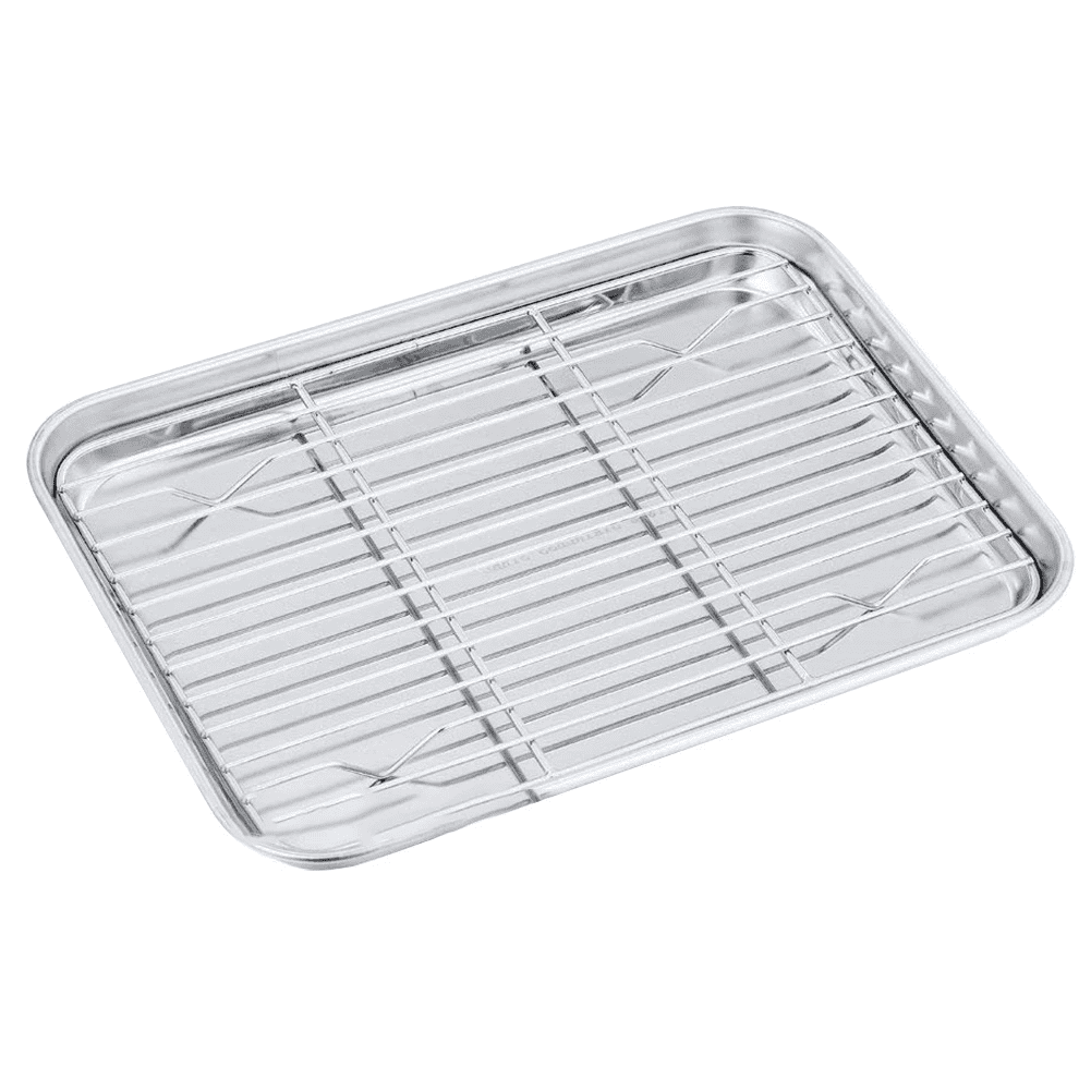 Roofei Baking Sheet with Cooling Rack Set(1 Baking Pan+1 Baking Rack)  Stainless Steel Non Stick Small Cookie Sheet Set, Size 10.5 x 8 x 1 Inch,  Easy to Clean Small Baking Sheet