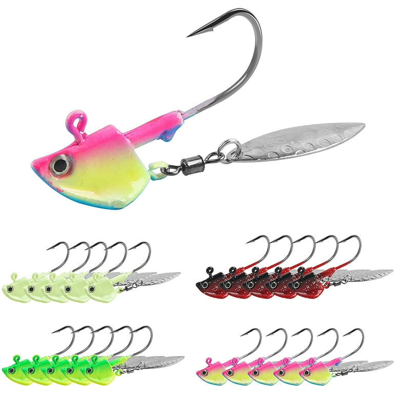 Fishing Jig Head Hook with Willow Blade, 16pcs Swimbaits Weighted Spin Head  Jig with Spinner for Bass Fishing 1/4oz 3/8oz 1/2oz