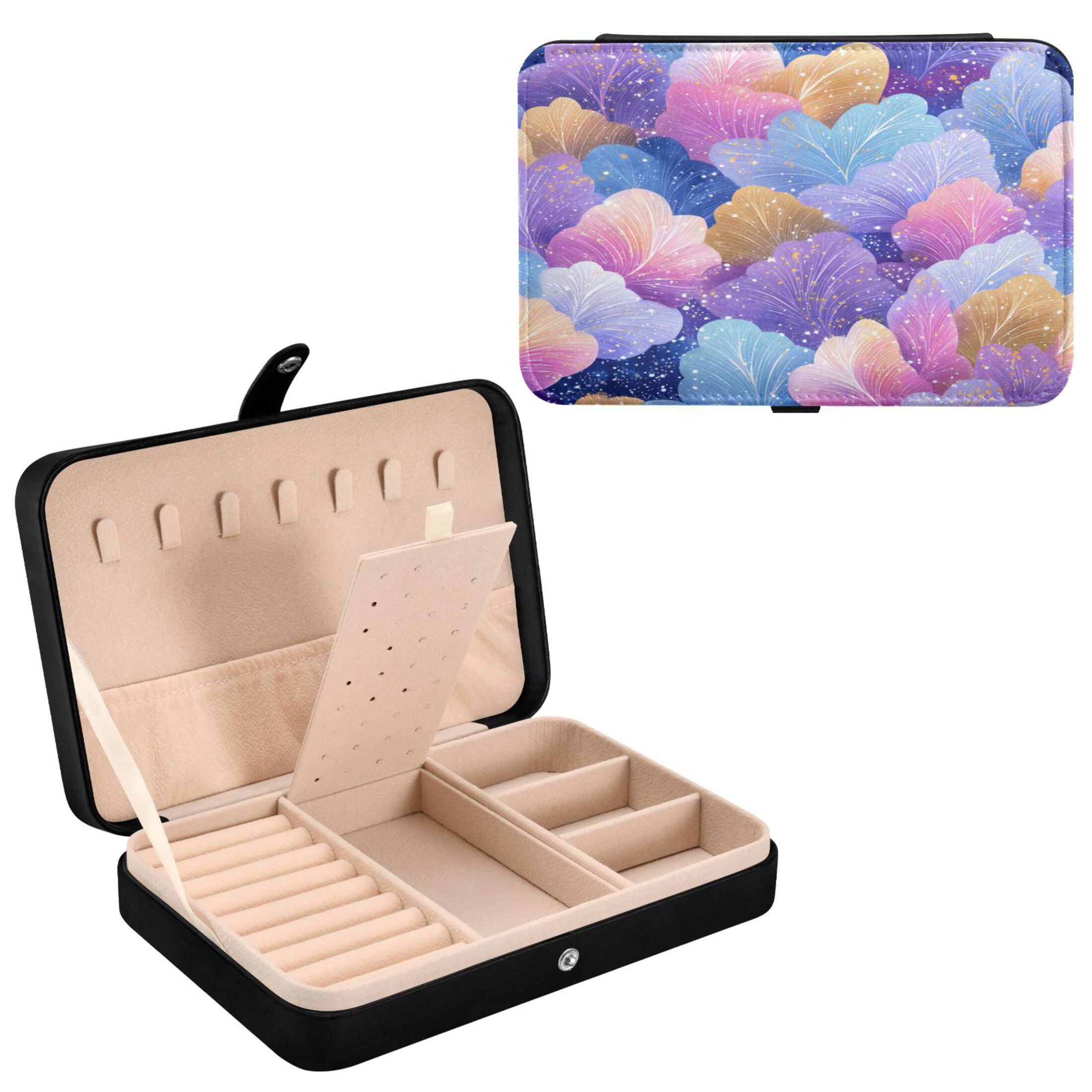 Leather Jewelry Box Rectangular 8.27x5.5x1.78In Travel Jewelry Storage Earrings Necklace Bracelet Watch Brooch Storage Colorful Leaves