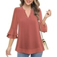 thumbnail image 5 of XuJwPNcy Womens Chiffon Tops Solid Color 3/4 Bell Sleeve V Neck Blouse Casual Comfy Business Work Tunic Shirts, 5 of 5