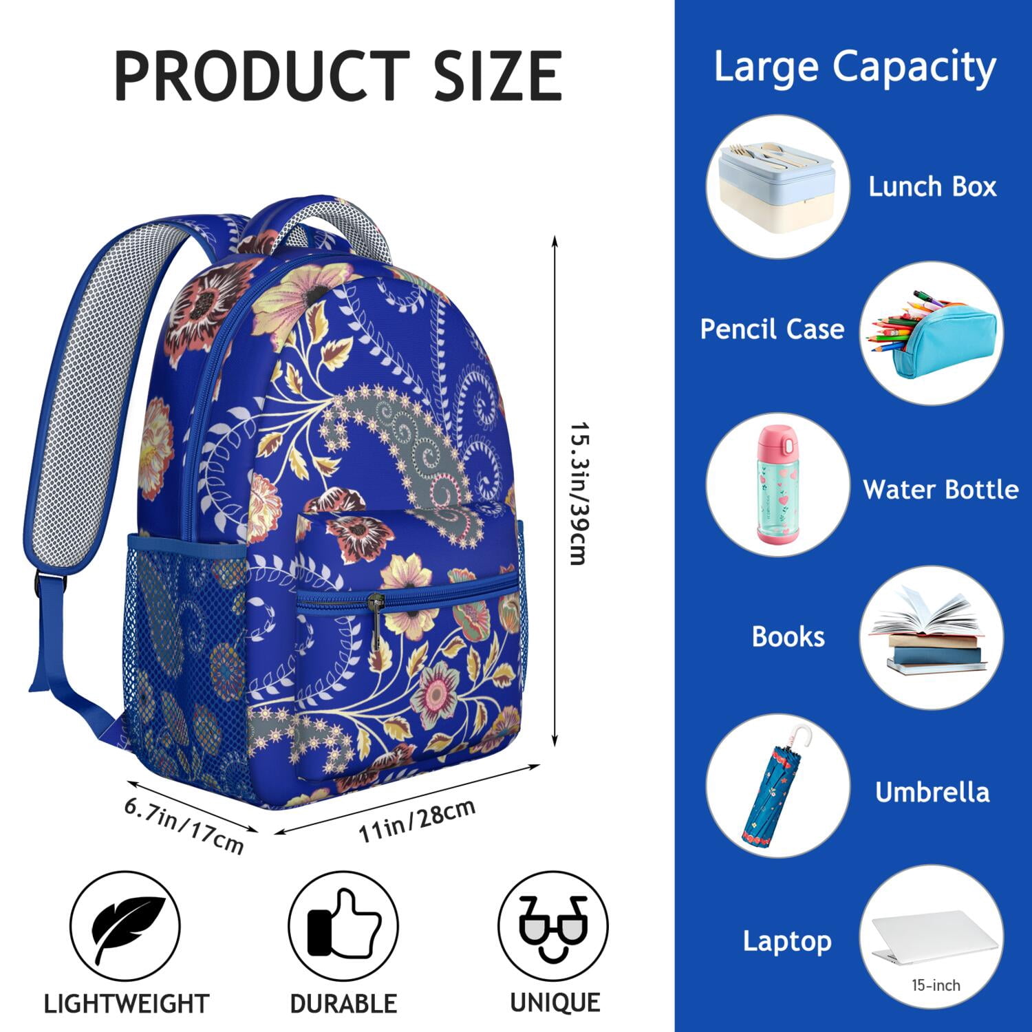 Boho Chic Paisley Backpack - Waterproof & Lightweight Bookbag for College Students & Commuters