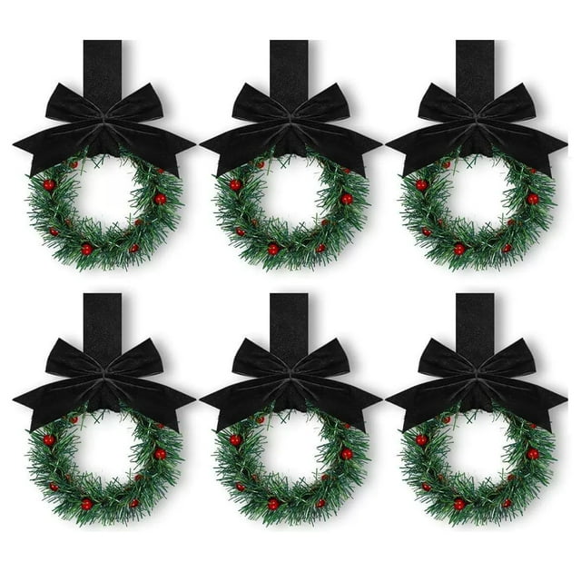 Naiovety 12 coronas navideñas vintage con mini coronas, decoración navideña pequeña para la cocina. Para ventanas, Navidad Kits de decoración para fiestas Negro 6 uds.