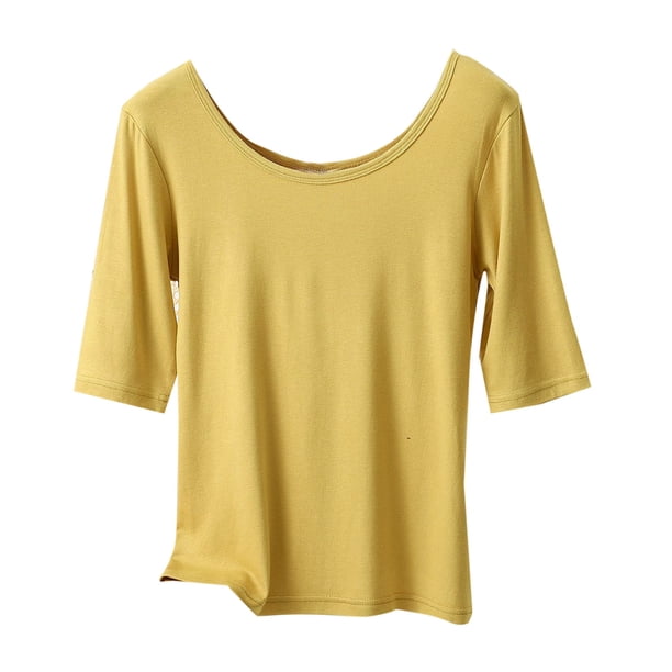 Mujeres de Verano Tops Suelto Ajuste Color Sólido 1/2 Manga Cuello Redondo Top Casual, Blusa de Poliéster de Moda para las Mujeres, Lavado de Manos Primavera Y Verano
