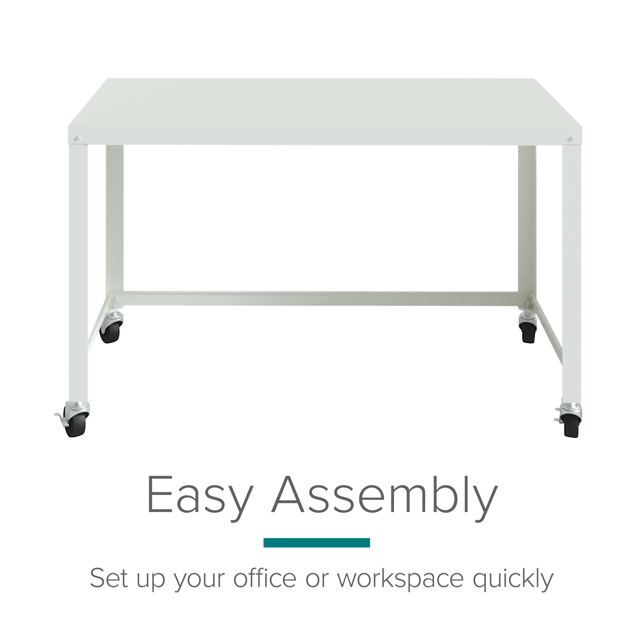 Hirsh Ready-to-Assemble 48-inch Wide Mobile Metal Desk for Home Office, White