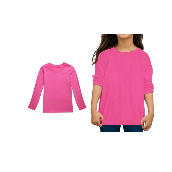 LIUYUNNN Kids Shirts for Girls Solid ColorPink Long Sleeve Shirt Girls Basic Crewneck Cotton Casual Kids Sweatshirt Boys Fashion 4-5 Years Boys Girls Four Seasons Outfits