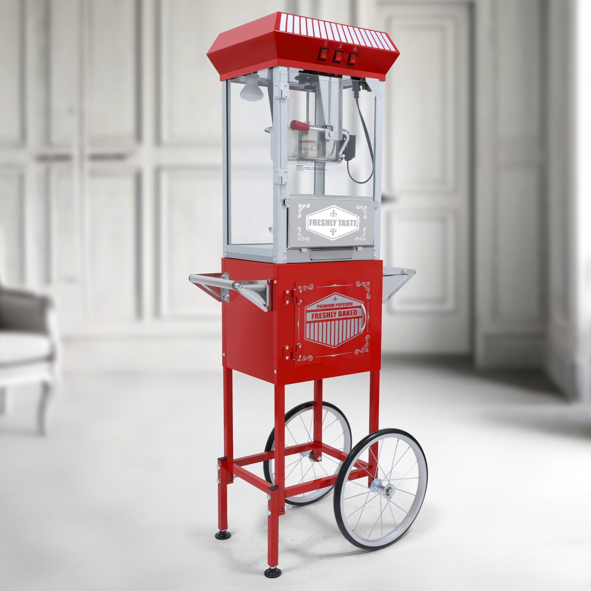 Leumius 12 Oz Popcorn Machine Cart, Popcorn Cart with Wheels, Vintage Popcorn Machine with Stainless Steel Kettle,for Parties, Events, Home Theater Red
