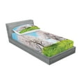 thumbnail image 2 of Ambesonne Tree Fitted Sheet & Pillow Sham Set, Japanese Spring Flowers, Twinxl, Aqua Pink Green, 2 of 2