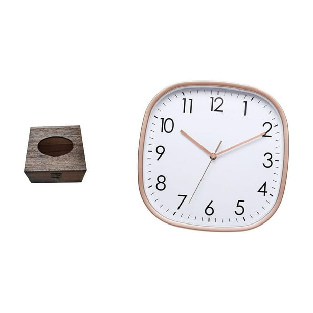 Estuche de pañuelos de escritorio,Caja de pañuelos faciales de madera estilo retro,Reloj de pared,Reloj de pared digital grande y sencillo para dormitorio,Reloj de pared para decoración de