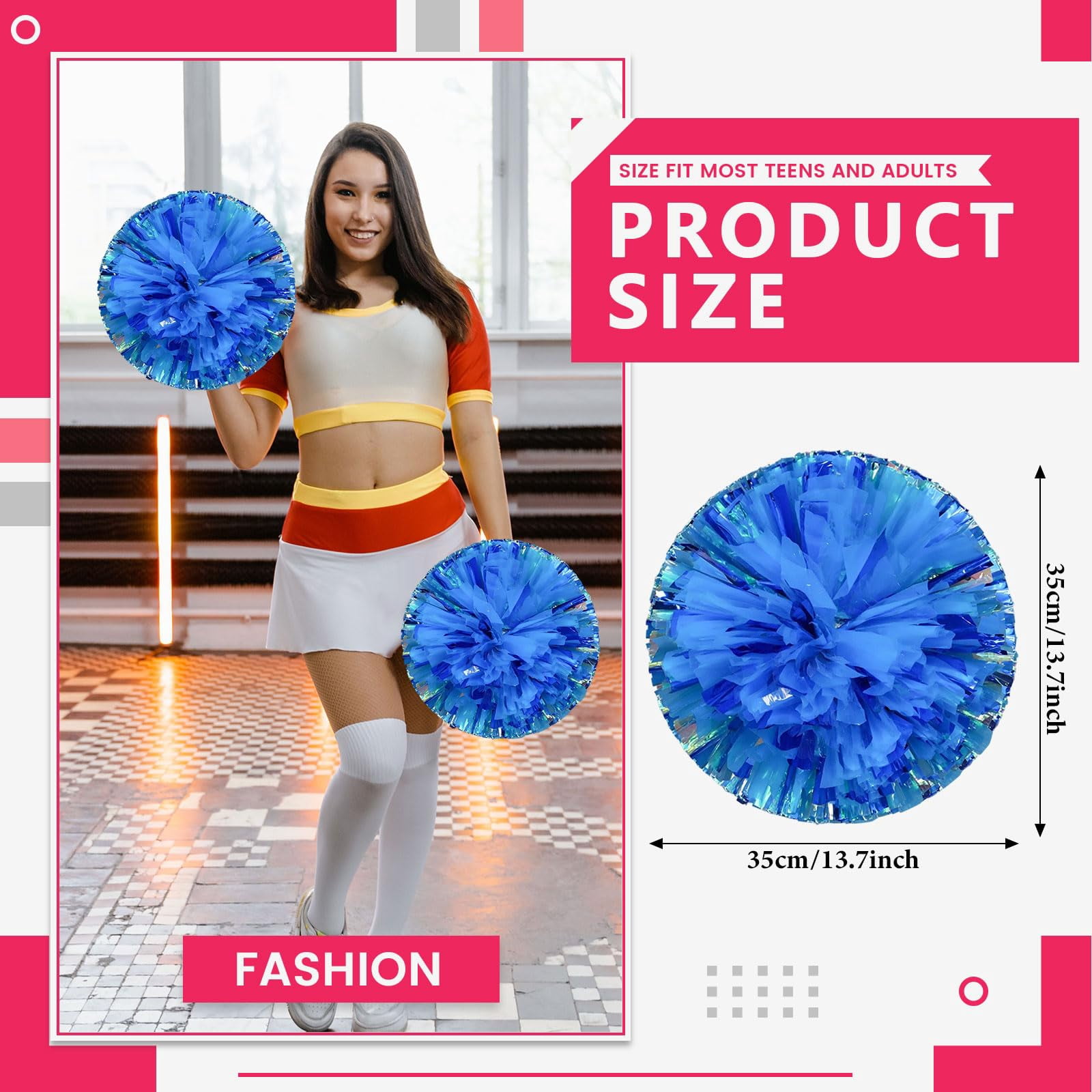 24 Pcs pom poms Cheer,13.7inch pom poms Cheerleading with Four Finger Payment Cheer Pom Pomsfor Dance, Matches