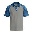 thumbnail image 5 of GrmtClth Polo Shirts for Men Casual Patchwork Denim Shirt Contrast Colors Collared Raglan Shirt Short Sleeve Comfy Workout Baseball Tee Light Gray XXL, 5 of 5