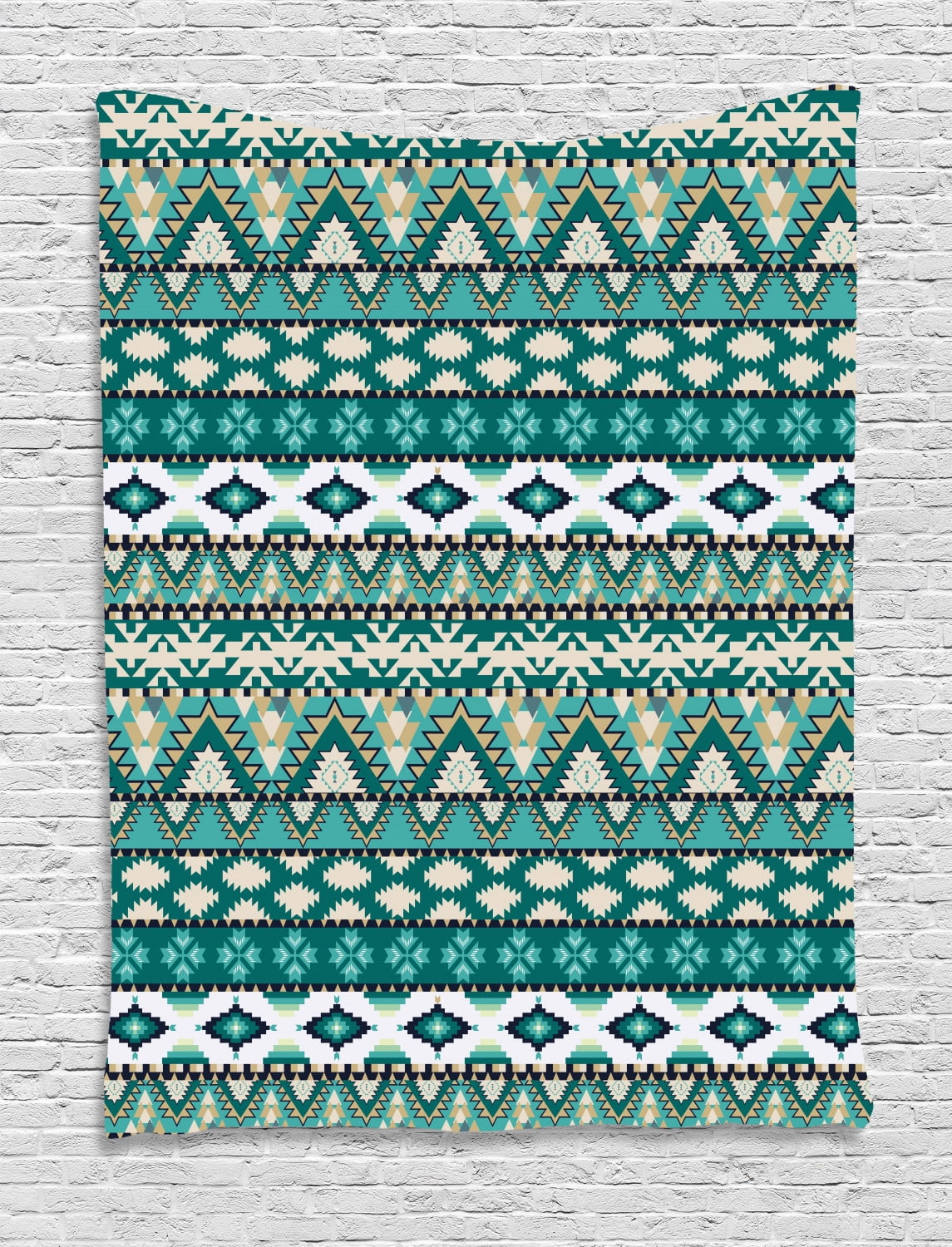 Ethnic Tapestry Tribal Aztec Design Geometrical Elements Triages Squares Primitive Pixel Art Wall Hanging For Bedroom Living Room Dorm Decor 40w X